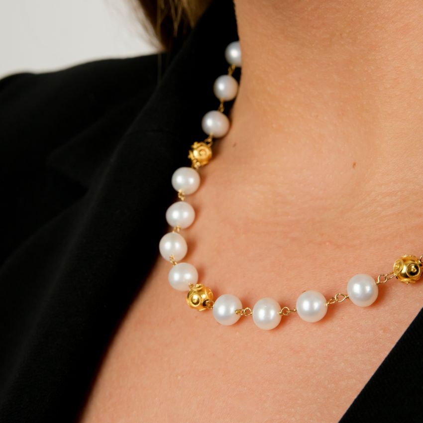 Necklace Viana's Conta in 19,2Kt Gold with Pearls 