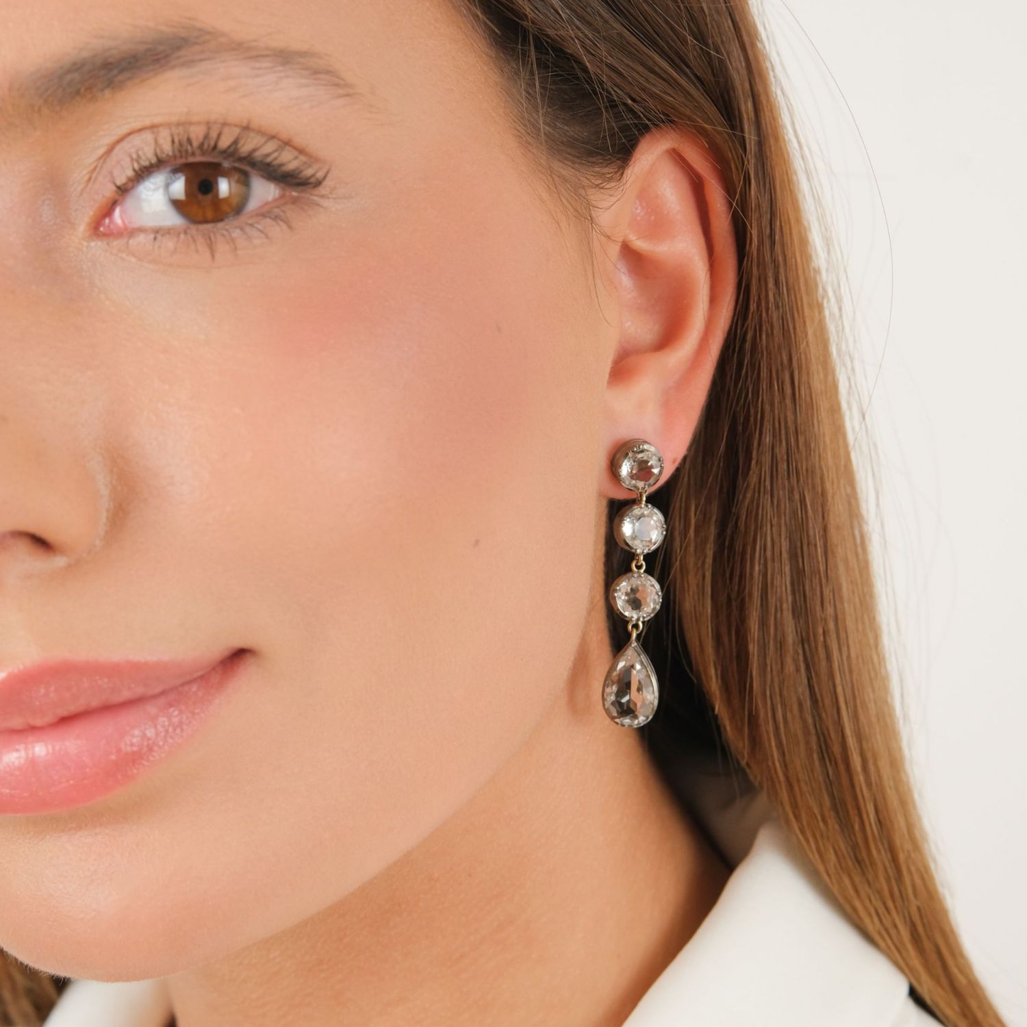 Earrings Circles Rock Crystal in Silver and Gold Earrings Circles Rock Crystal in Silver and Gold