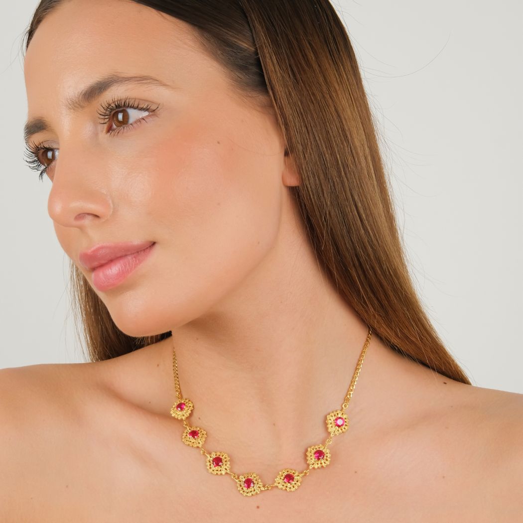 Necklace Choker Queen Red in Gold Plated Silver 