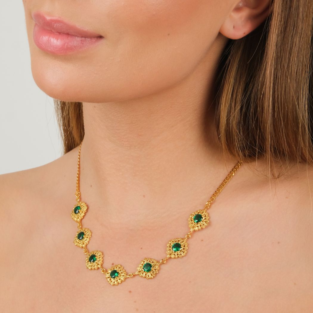 Necklace Choker Queen Green in Gold Plated Silver 