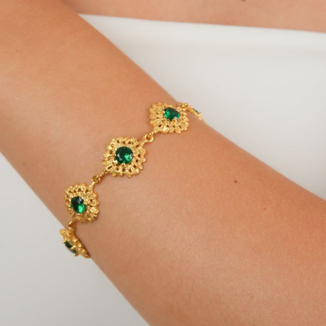 Pulseira Rainha Verde em Prata dourada 