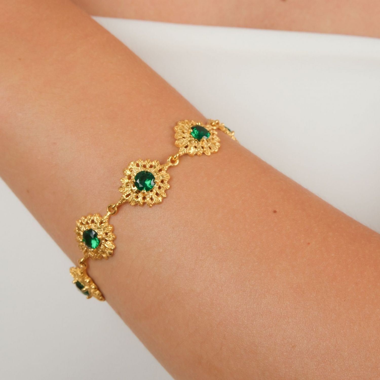 Bracelet Queen Green in Gold Plated Silver 