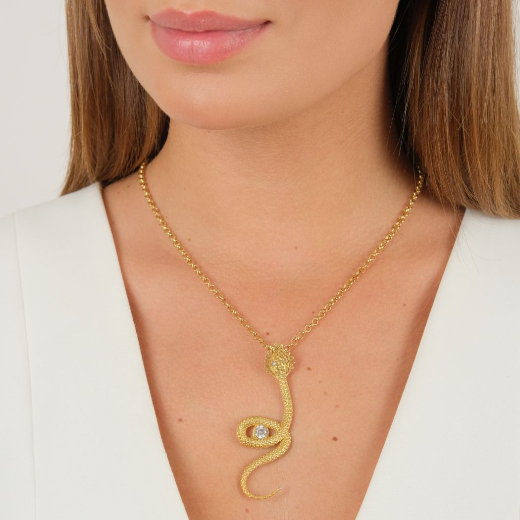 Necklace Snake Zirconia in Gold Plated Silver 