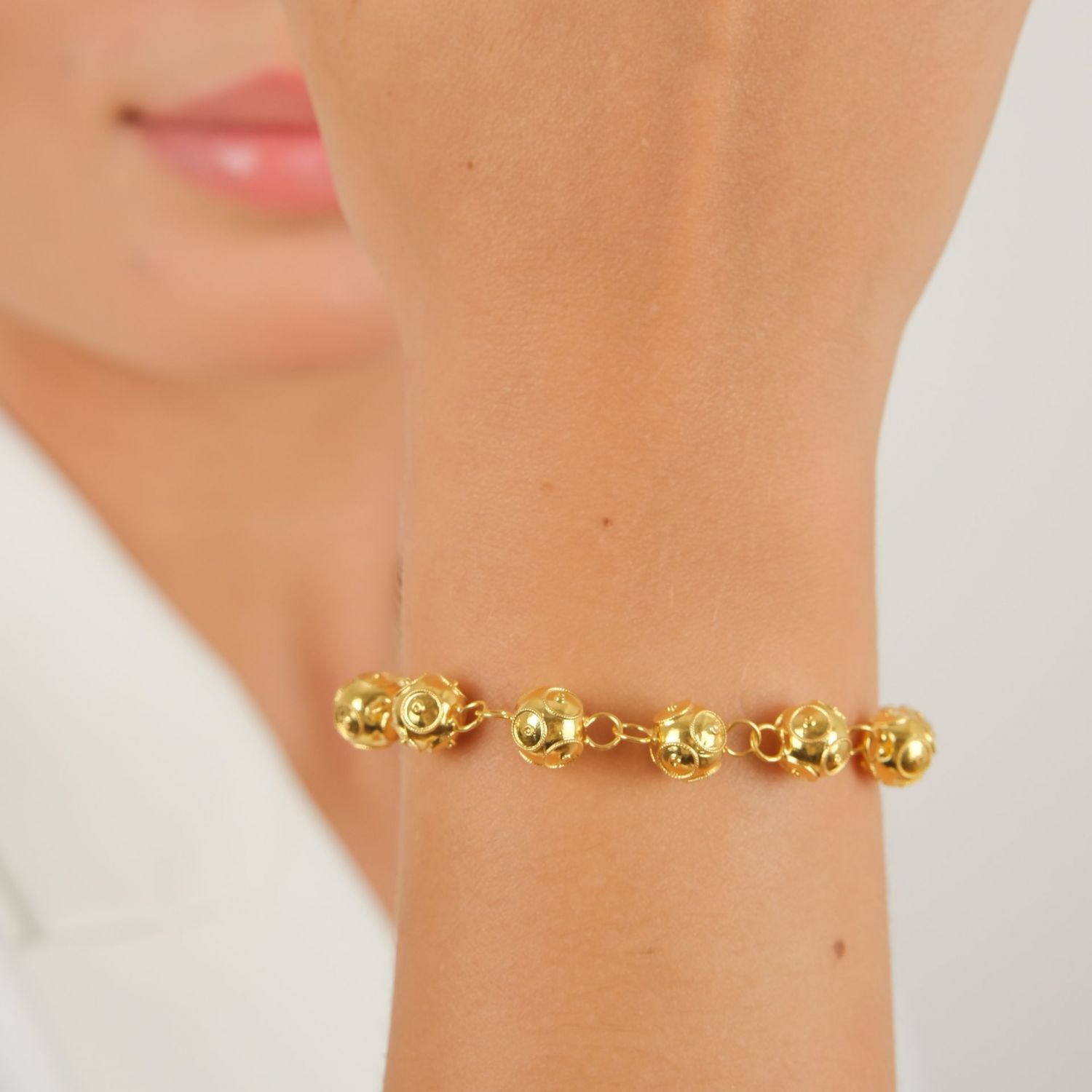 Pulseira Contas de Viana em Prata Dourada Pulseira Contas de Viana em Prata Dourada