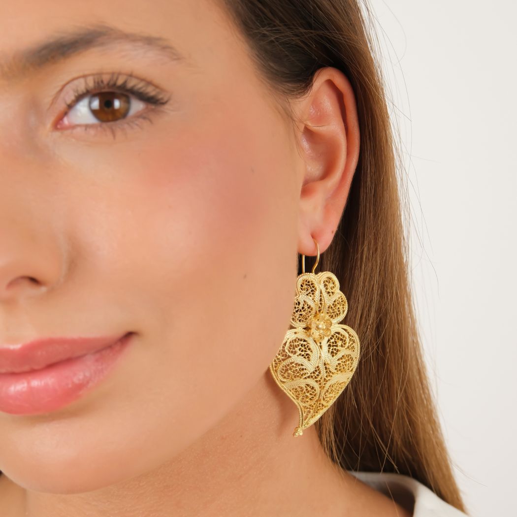 Earrings Heart of Viana 5,5cm in Gold Plated Silver 