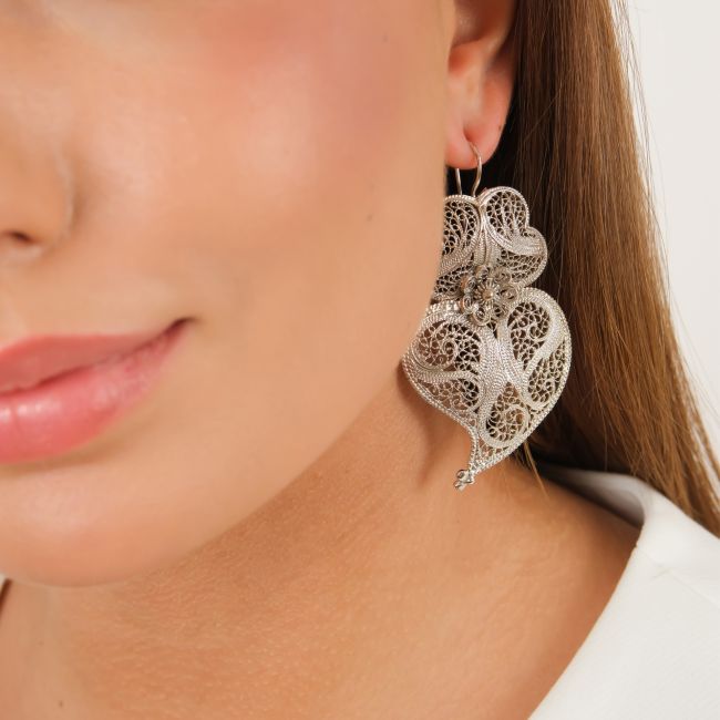 Earrings Heart of Viana 6,0cm in Silver