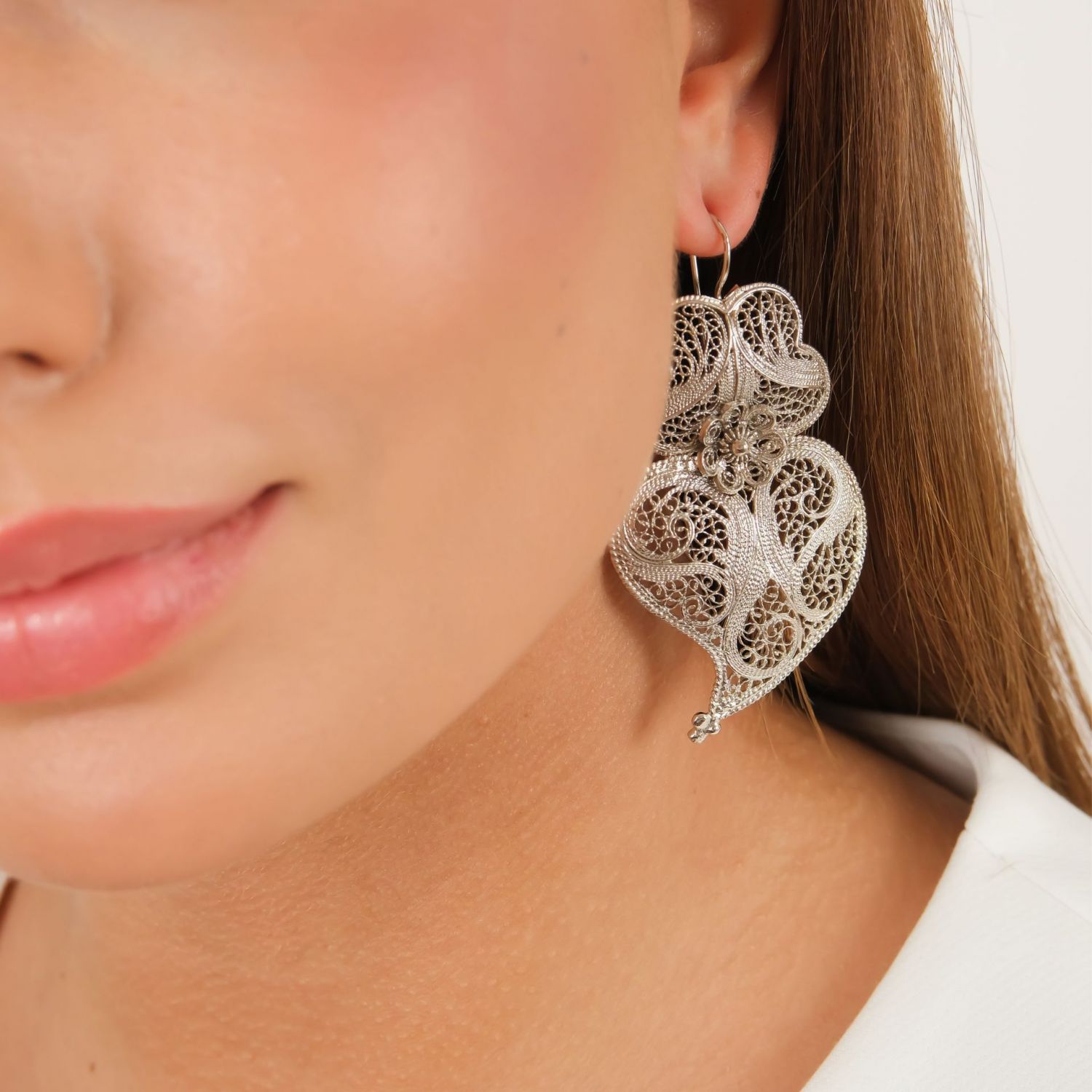 Earrings Heart of Viana 6,0cm in Silver 