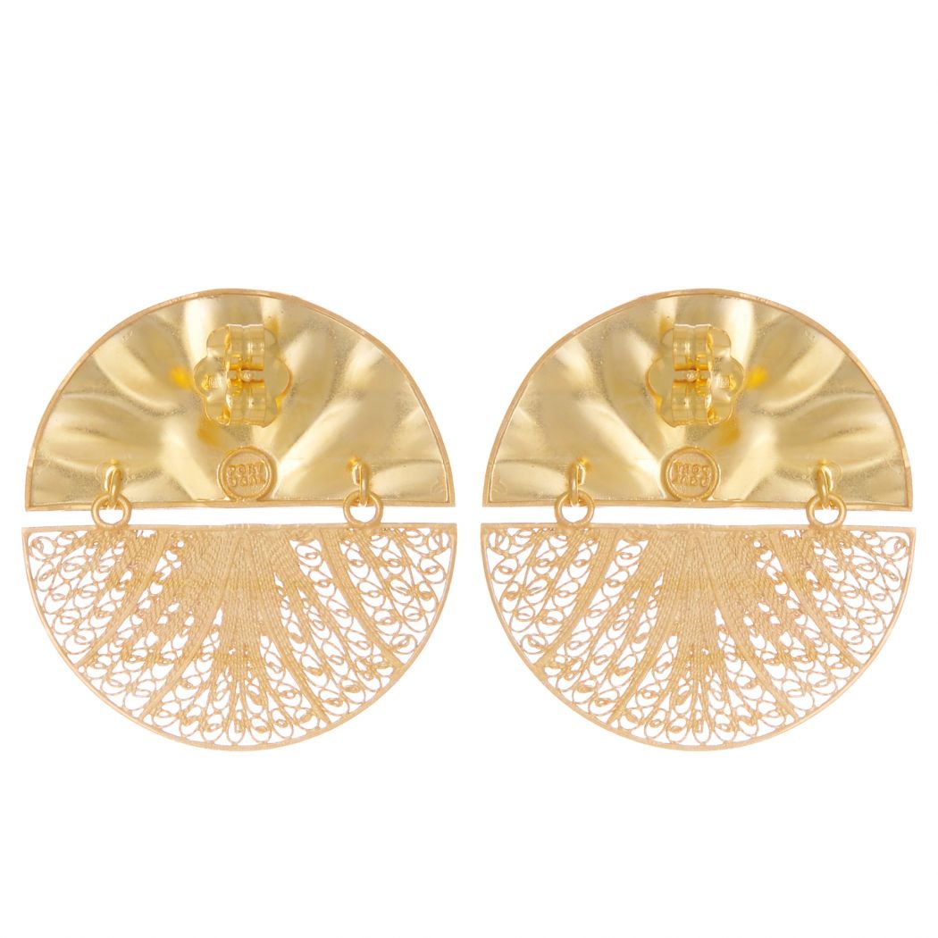 Brincos Círculos Articulados XL em Prata Dourada 