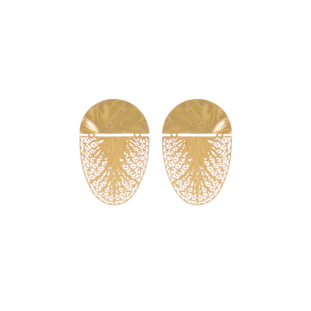 Brincos Oval Articulados em Prata Dourada 