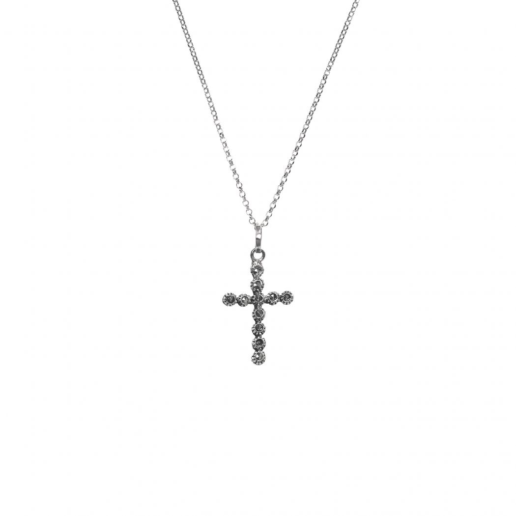 Necklace Cross S with Marcasites in Silver 