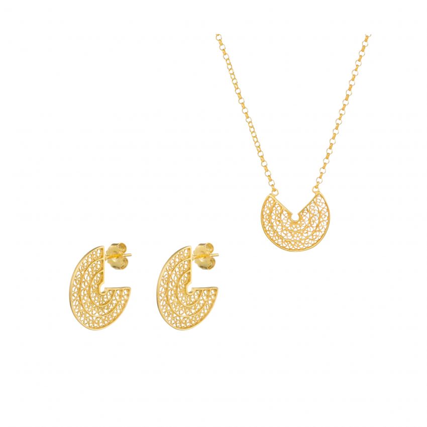 Conjunto Círculos de Plata Bañada en Oro 