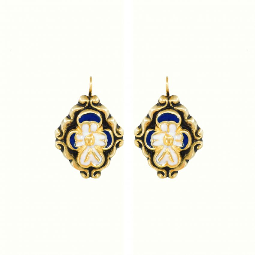 Earrings Baroque Blue Enamel in Gold Plated Silver 