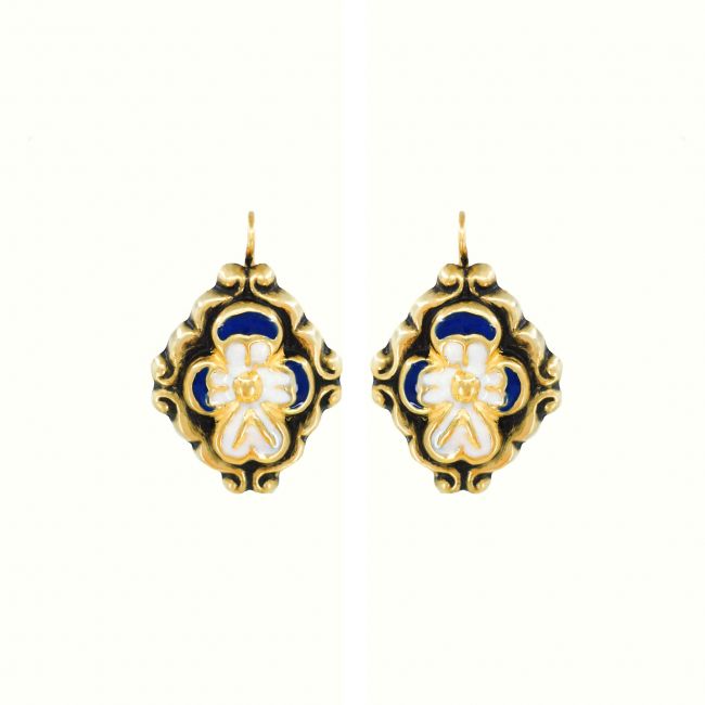 Earrings Baroque Blue Enamel in Gold Plated Silver