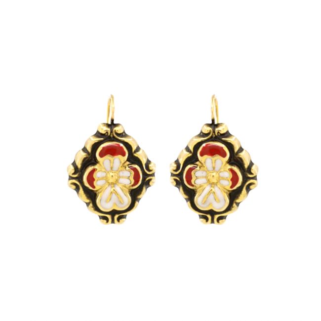 Earrings Baroque Red Enamel in Gold Plated Silver 