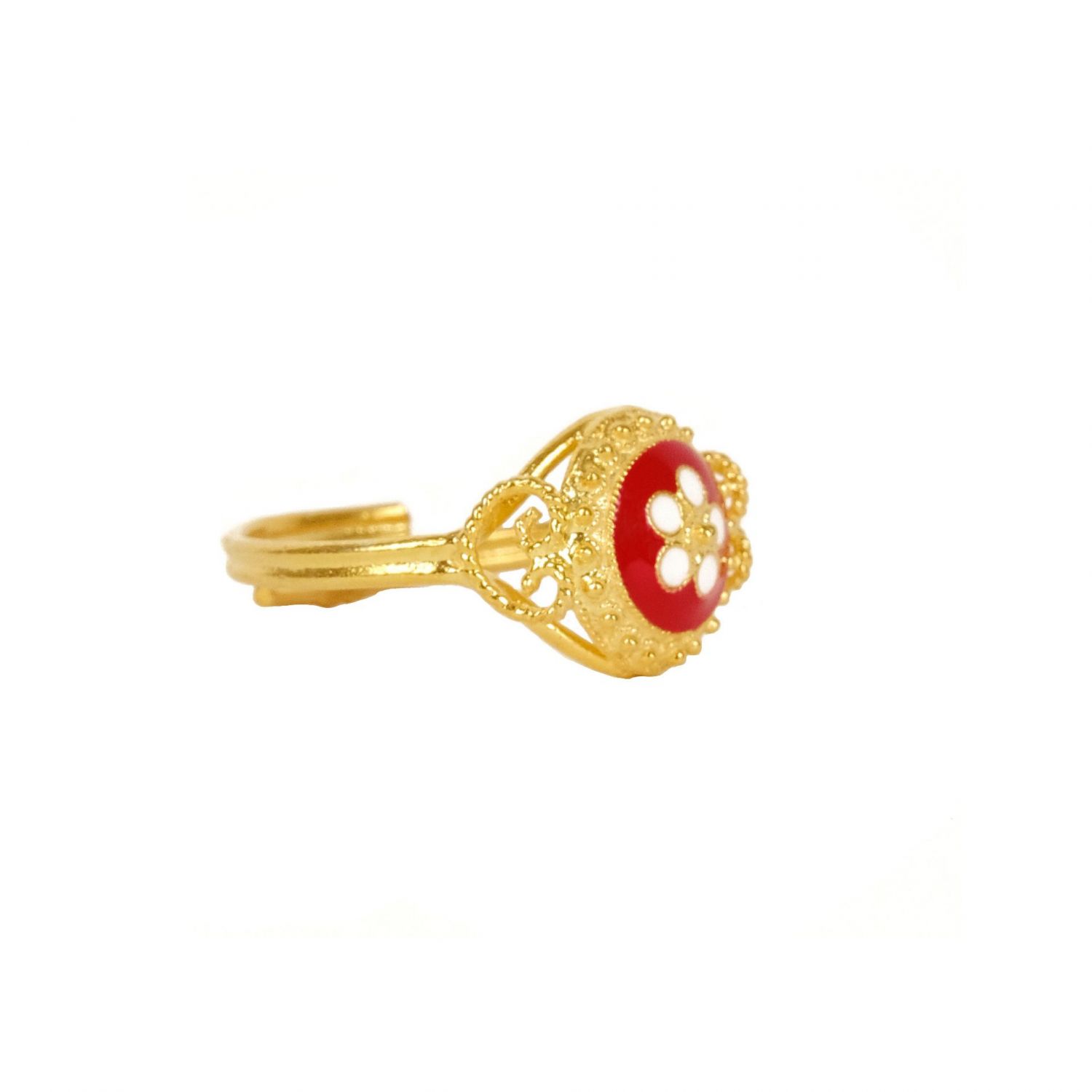 Anel Caramujo vermelho em Prata Dourada Anel Caramujo vermelho em Prata Dourada