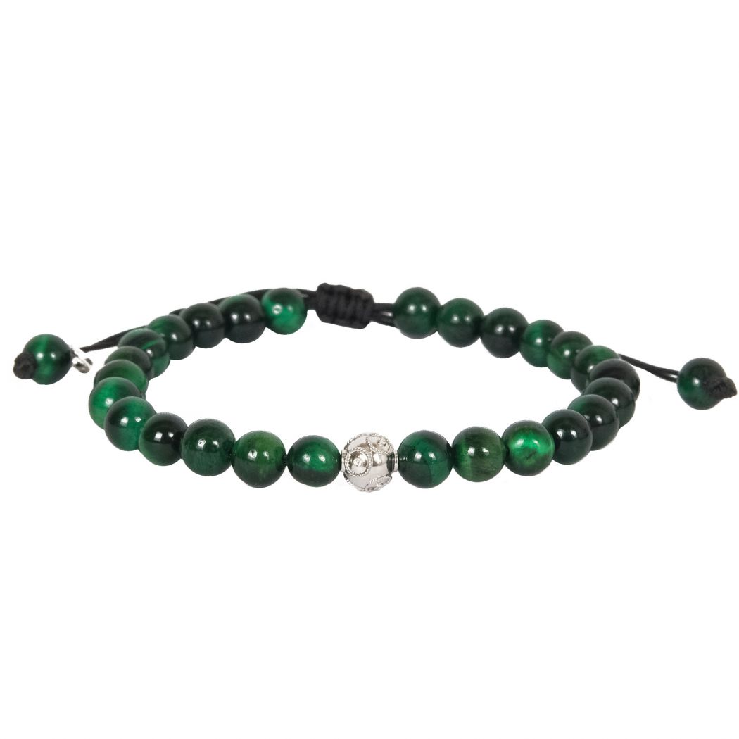 Bracelet Conta in Silver and Green Tiger Eye 