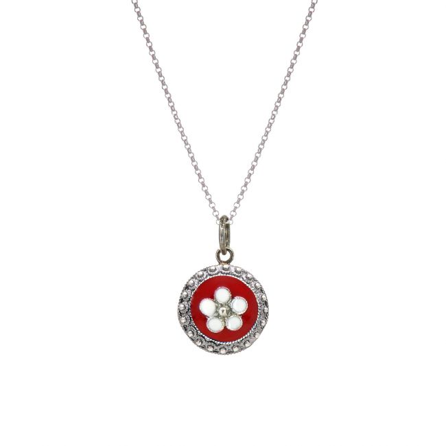 Necklace Red Caramujo in Silver 