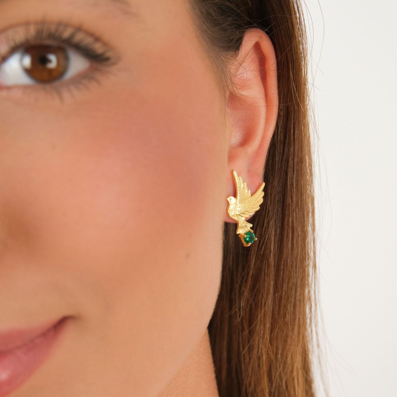 Pendientes Paloma Verde de Plata Bañada en Oro 
