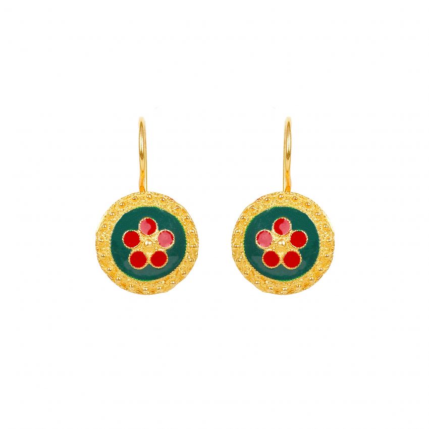 Earrings Green and Red Caramujo in Gold Plated Silver 