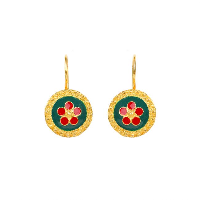 Earrings Green and Red Caramujo in Gold Plated Silver 