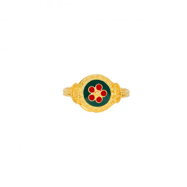 Ring Green and Red Caramujo in Gold Plated Silver