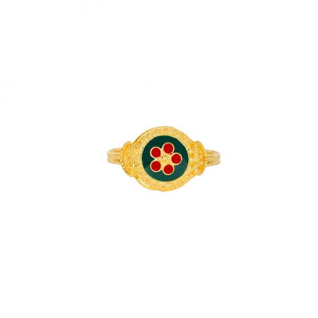 Ring Green and Red Caramujo in Gold Plated Silver 