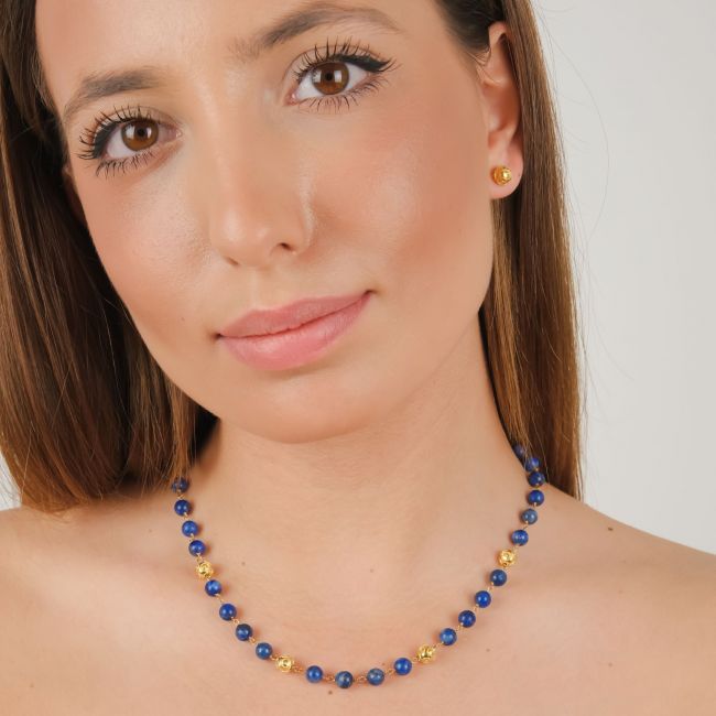 Conjunto Contas de Viana em Ouro 19,2Kt com Lapis Lazuli 