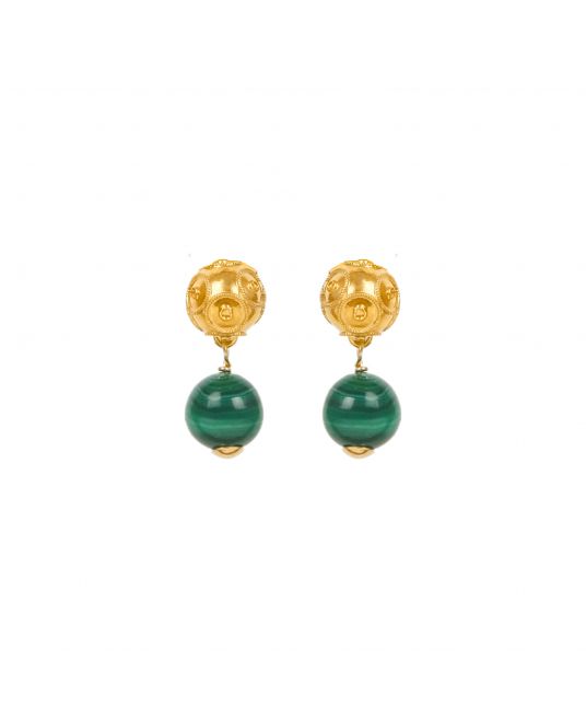 Earrings Viana's Conta in 19,2Kt Gold with Malachite 