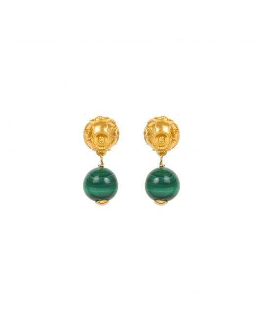 Earrings Viana's Conta in 19,2Kt Gold with Malachite 