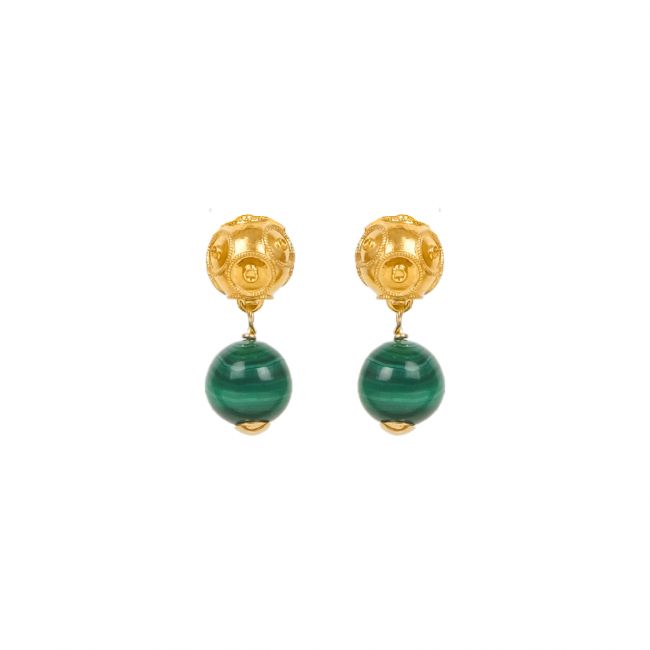 Earrings Viana's Conta in 19,2Kt Gold with Malachite 