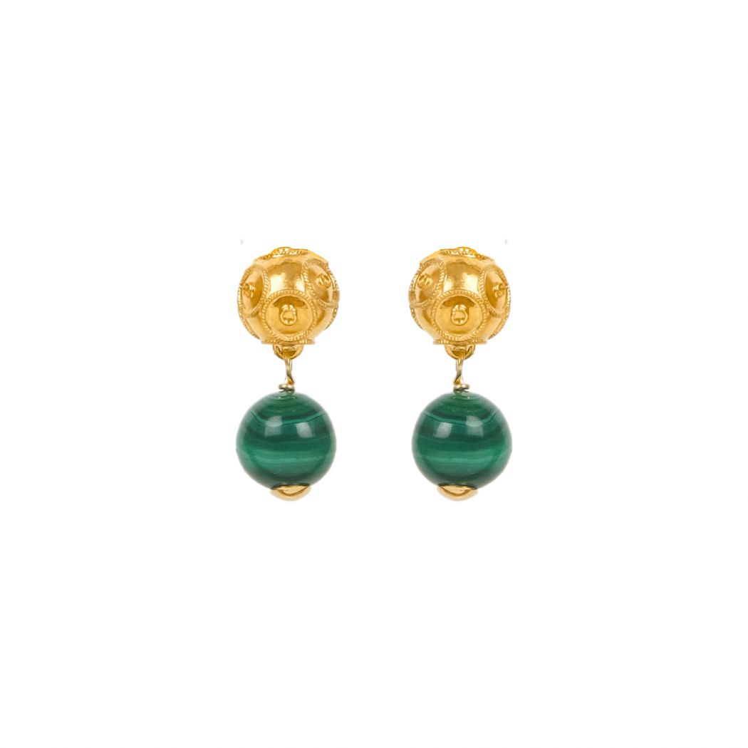 Earrings Viana's Conta in 19,2Kt Gold with Malachite 