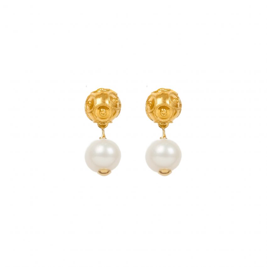 Earrings Viana's Conta in 19,2Kt Gold with Pearls 
