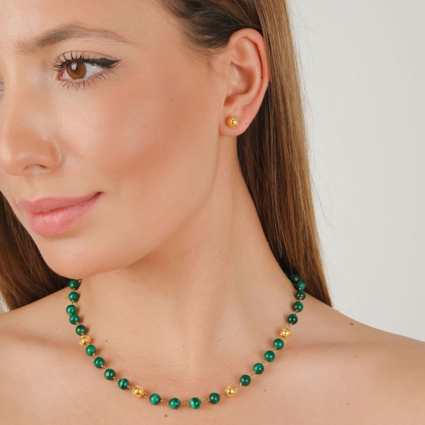 Set Viana's Contas in 19,2Kt Gold with Malachite 