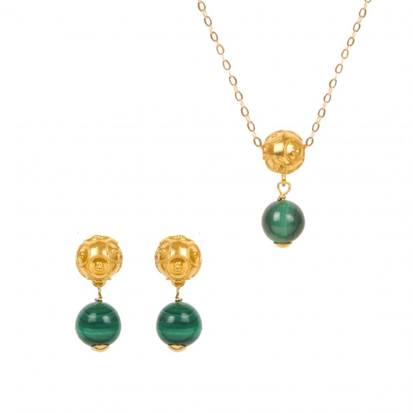 Set Viana's Conta in 19,2Kt Gold with Malachite 