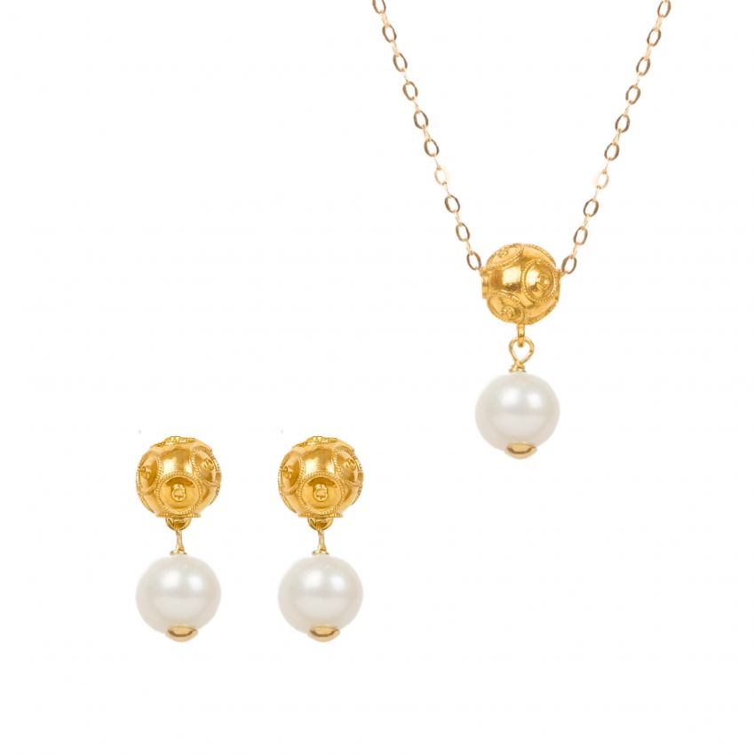 Set Viana's Conta in 19,2Kt Gold with Pearls 