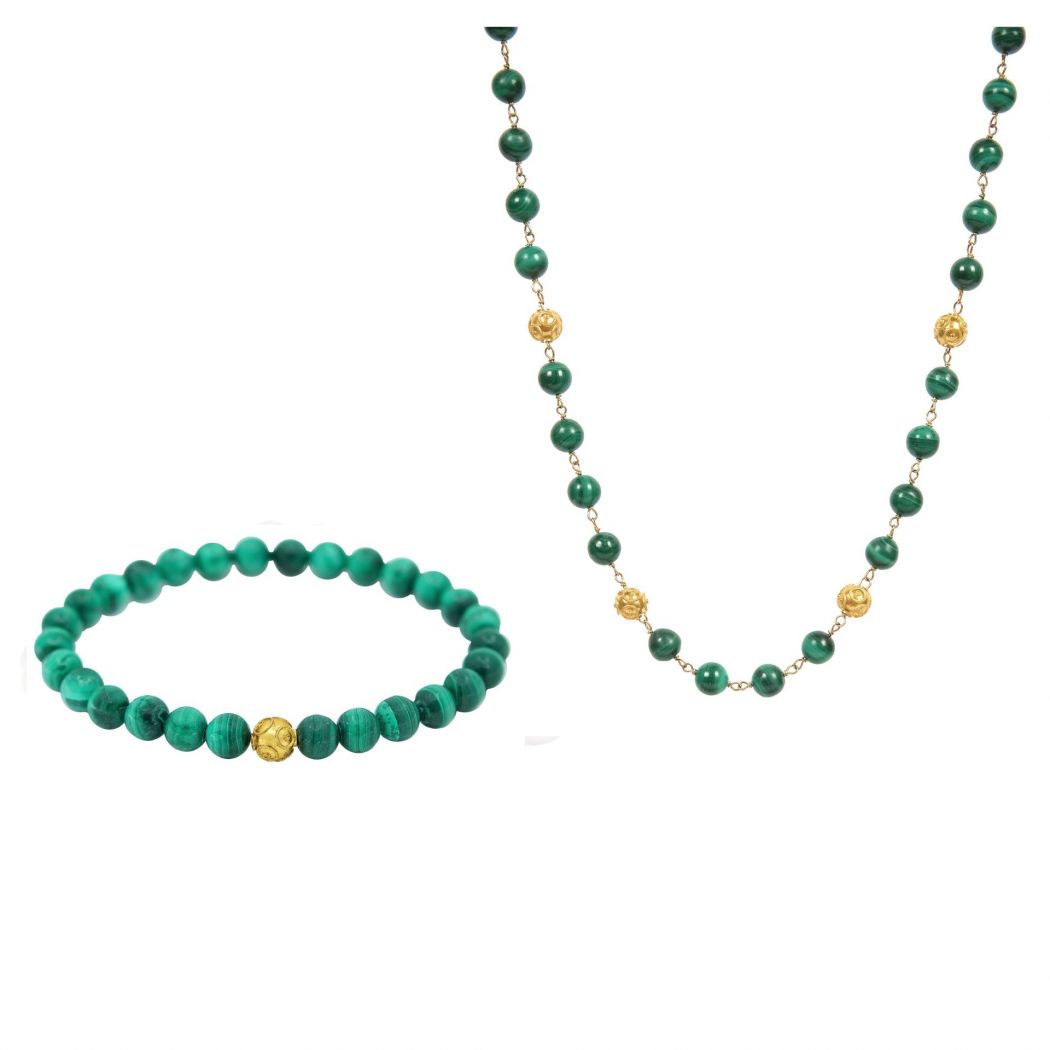 Set Viana's Contas in 19,2Kt Gold with Malachite 