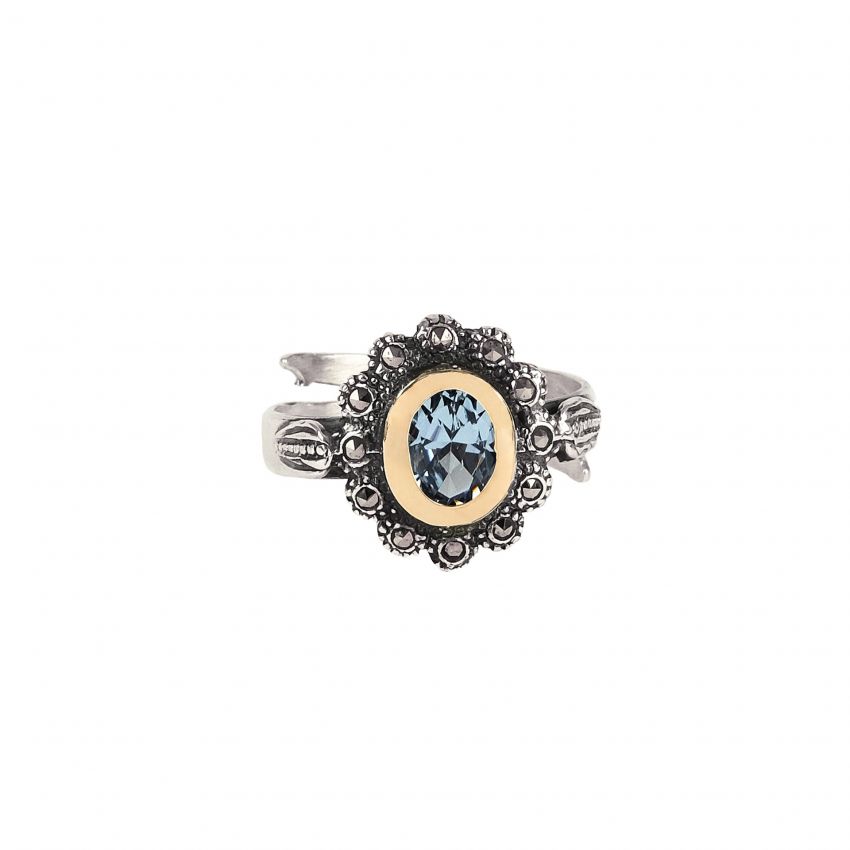 Ring Blue Marcasites in Silver and Gold 