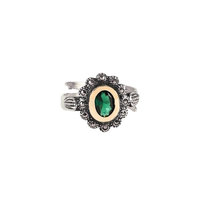 Ring Green Marcasites in Silver and Gold
