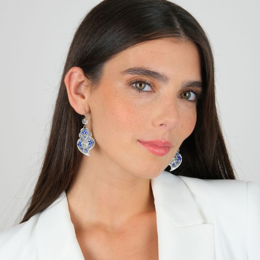 Pendientes Corazón de Viana Azulejo de Plata 