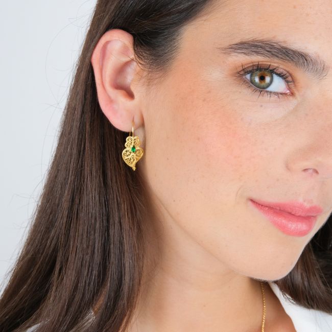 Earrings Heart of Viana Green in Gold Plated Silver 