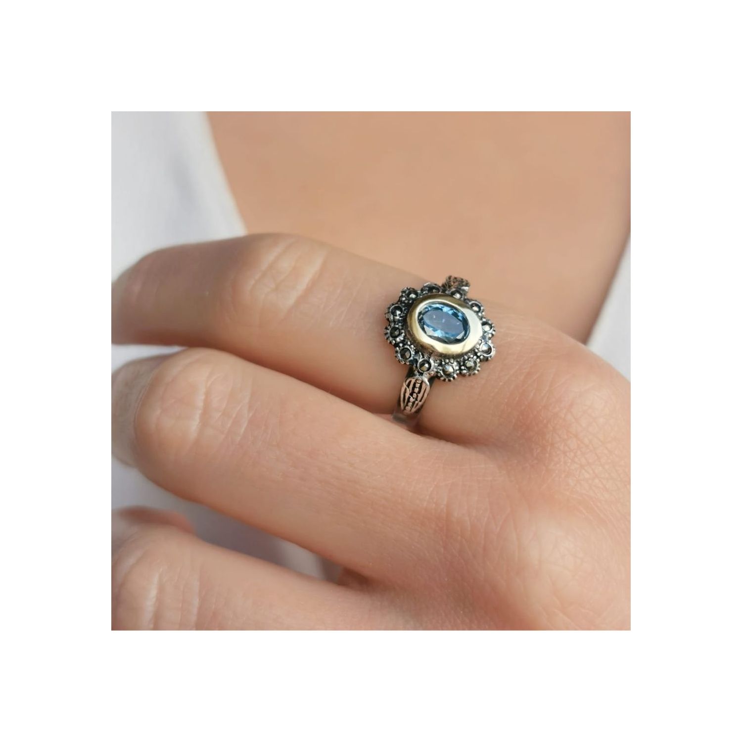 Conjunto Marcasitas Azules de Plata y Oro 