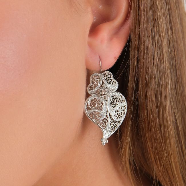 Earrings Heart of Viana 4,0cm in Silver 