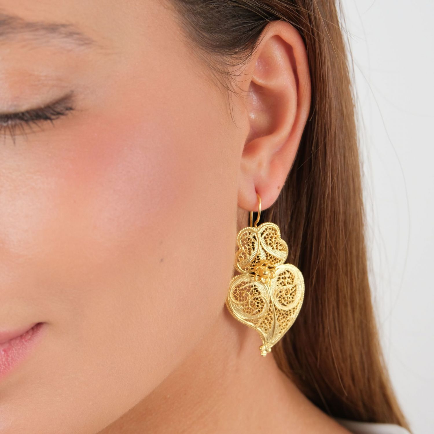 Earrings Heart of Viana 4,5cm in Gold Plated Silver 