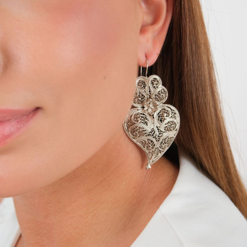 Pendientes Corazón de Viana 5,5cm de Plata 