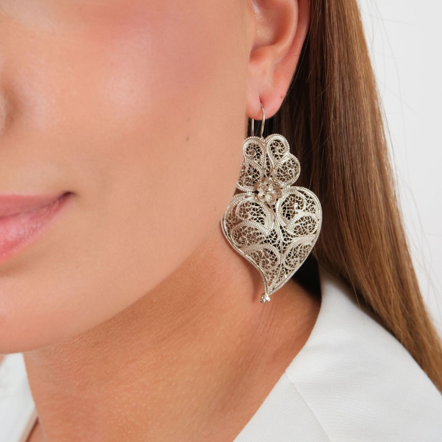 Pendientes Corazón de Viana 5,5cm de Plata 