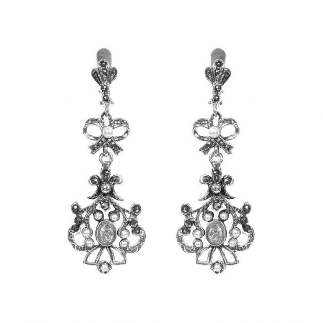 Earrings Catarina with Marcasites and Pearl in Silver