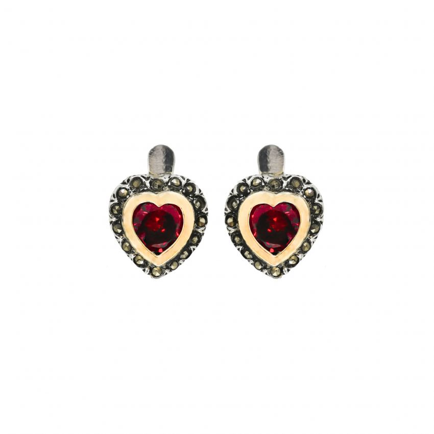 Boucles d'Oreilles Vintage Rouge en Argent et Or 