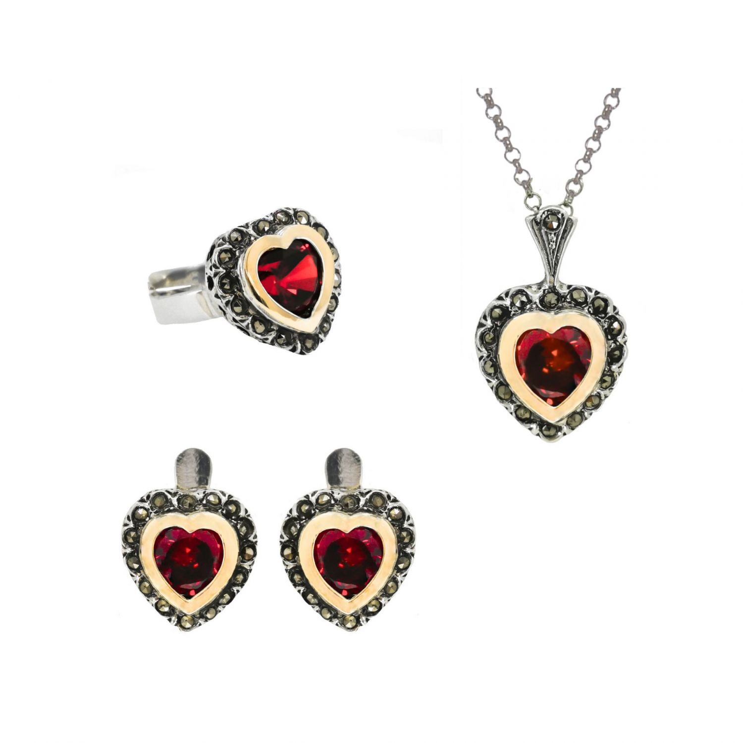 Parure Vintage Rouge en Argent et Or Parure Vintage Rouge en Argent et Or