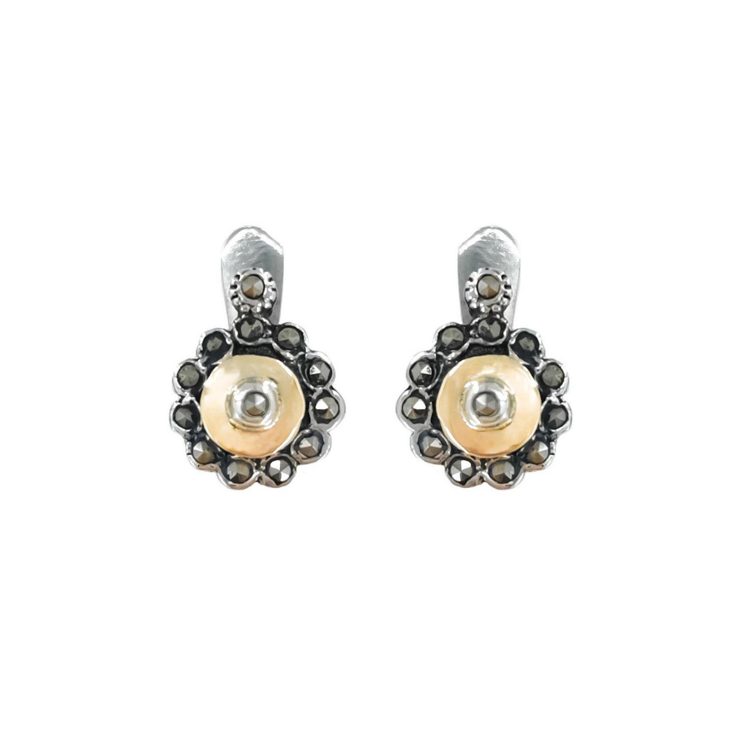 Boucles d'Oreilles Marcassites en Argent et Or Boucles d'Oreilles Marcassites en Argent et Or