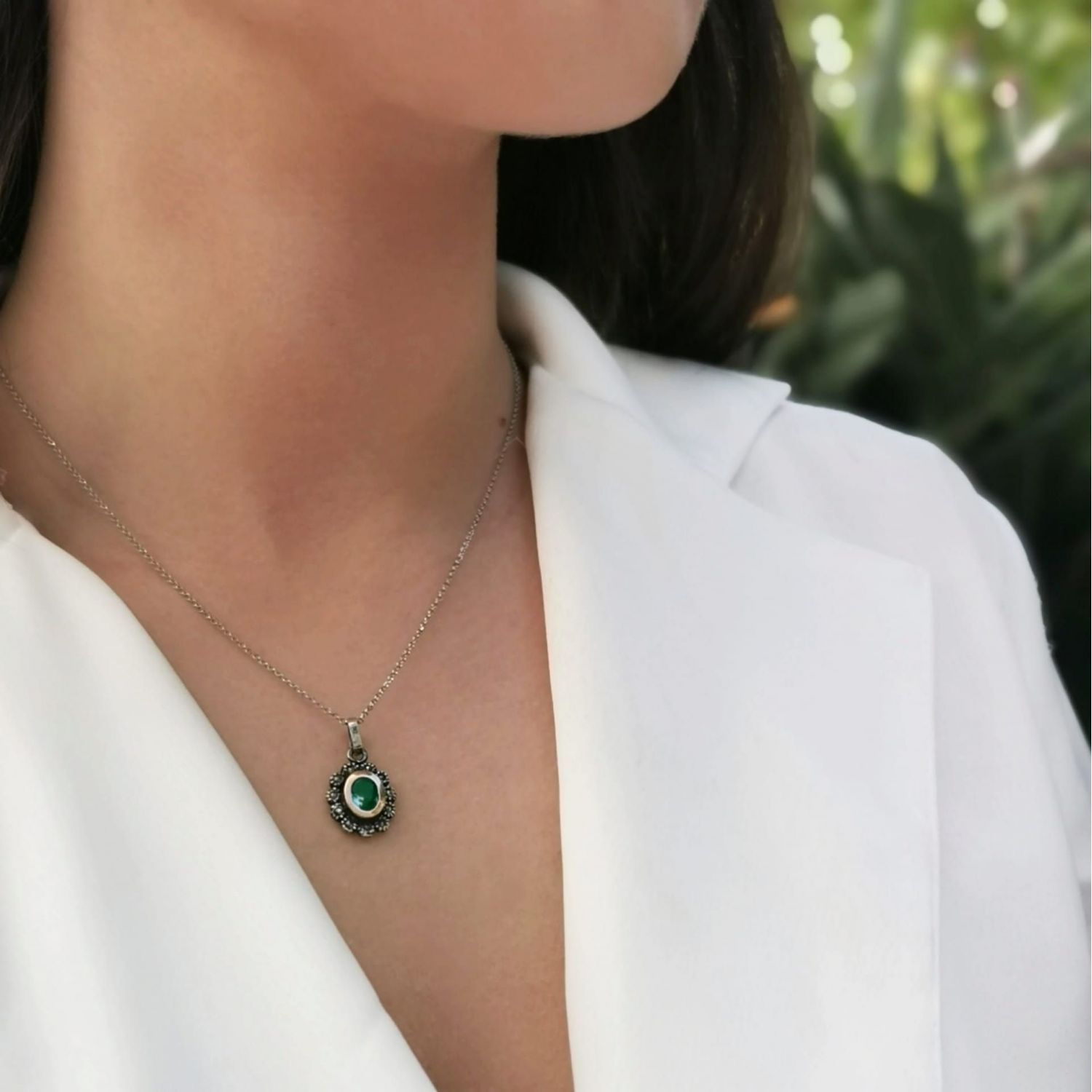 Conjunto Verde Marcassites em Prata e Ouro Conjunto Verde Marcassites em Prata e Ouro